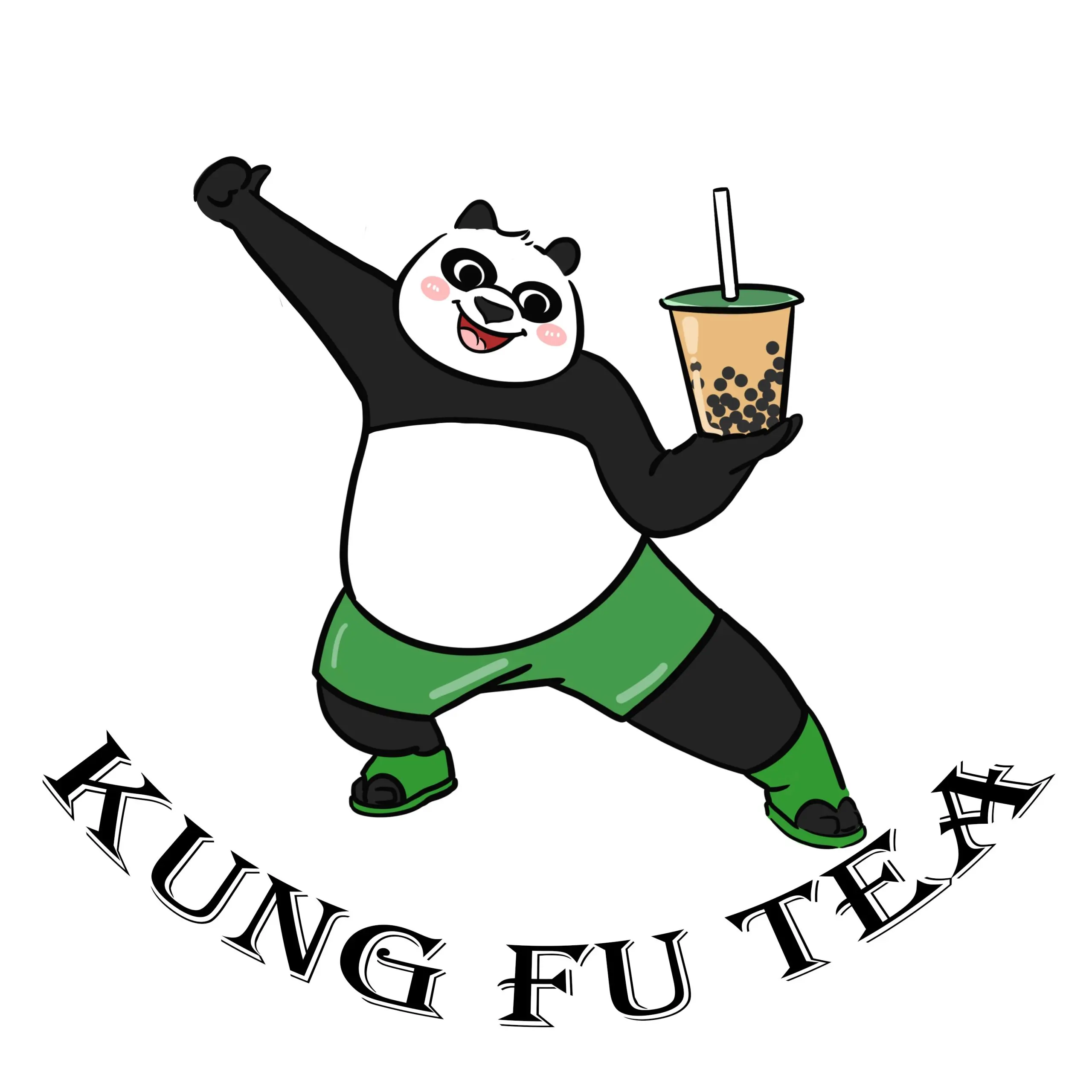 Kung Fu Tea restaurant logo with Kung Fu Panda as the symbol